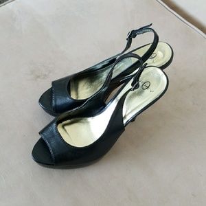 Faux Leather 5" Black Heels